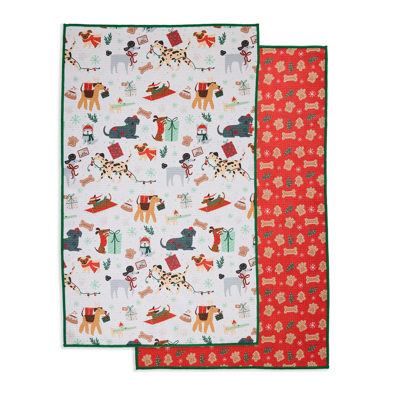 Design Imports Holiday Pups Printed Microfiber Dishtowel