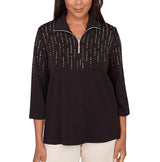 Ruby Rd. Womens Heat Set Embellished Zip Mock Neck Top