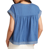 Lucky Brand Womens Lace Boxy Short Sleeve T-Shirt