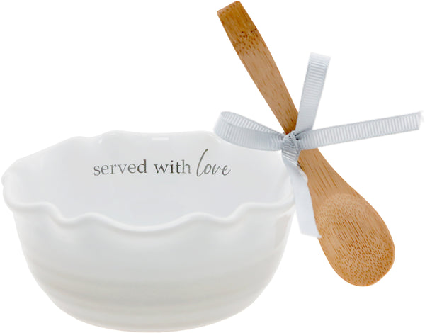 Pavilion Love 4.5" Ceramic Bowl With Bamboo Spoon