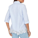 Ruby Rd. Womens Coastal Stripe Lace-Hem Henley Top