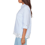 Ruby Rd. Womens Coastal Stripe Lace-Hem Henley Top