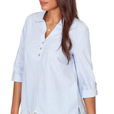 Ruby Rd. Womens Coastal Stripe Lace-Hem Henley Top