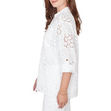 Ruby Rd. Womens Patchwork Eyelet Roll-Tab Sleeve Top