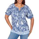 Ruby Rd. Womens Smocked Floral Clip Dot Top
