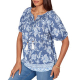 Ruby Rd. Womens Smocked Floral Clip Dot Top