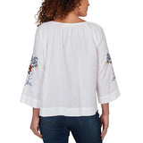 Ruby Rd. Womens Floral Embroidered Poplin Button Front Top