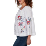 Ruby Rd. Womens Floral Embroidered Poplin Button Front Top