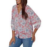 Ruby Rd. Womens Floral Silky Gauze Peasant Button Front Top