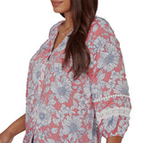 Ruby Rd. Womens Floral Silky Gauze Peasant Button Front Top