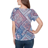 Ruby Rd. Womens Patchwork Shirred Scoop Neck Short Sleeve T-Shirt