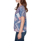Ruby Rd. Womens Patchwork Shirred Scoop Neck Short Sleeve T-Shirt