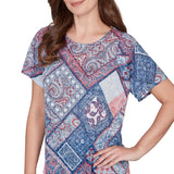 Ruby Rd. Womens Patchwork Shirred Scoop Neck Short Sleeve T-Shirt