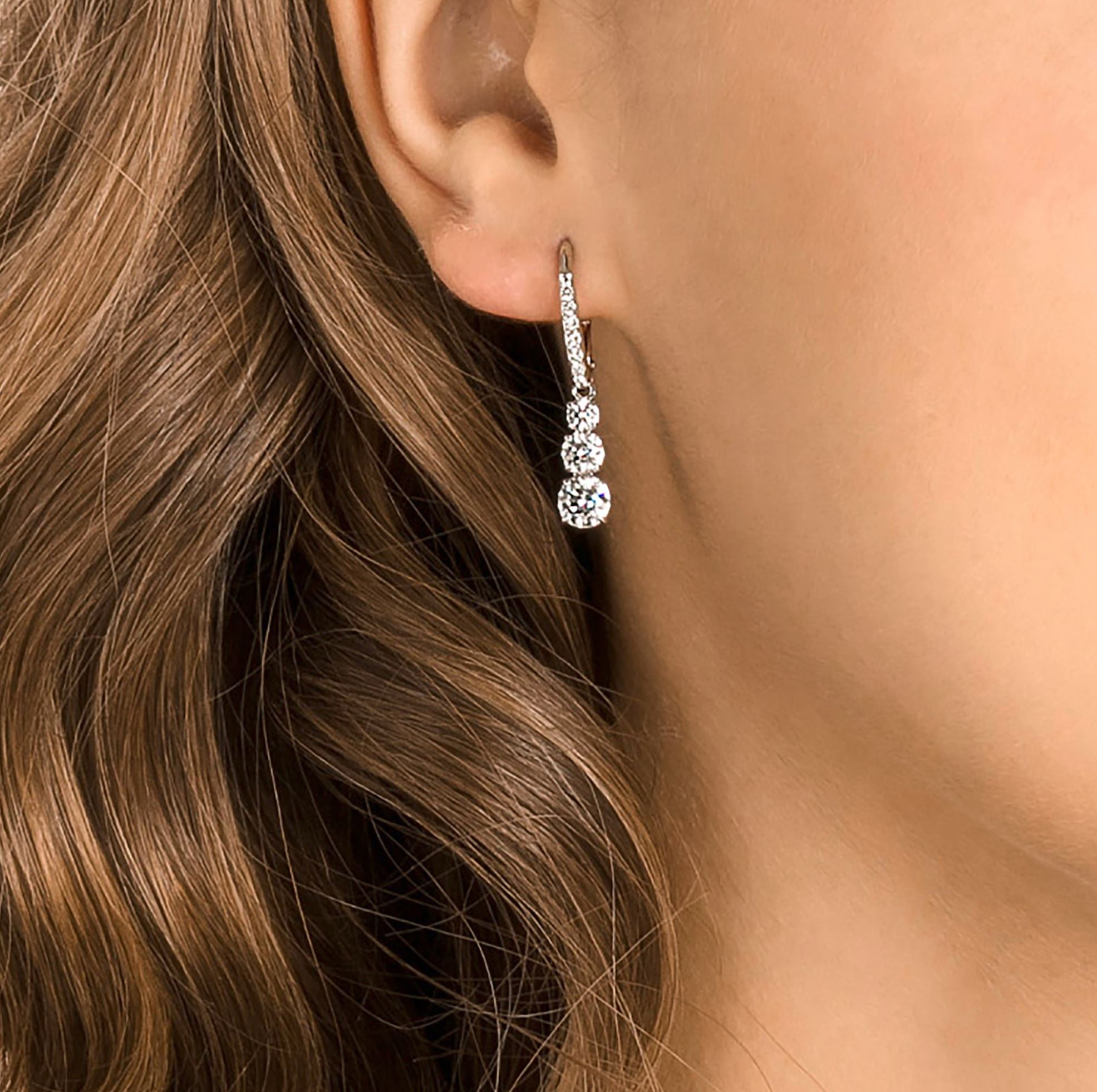 Swarovski Attract Trilogy Hoop Earrings - Round cut, White, Rhodium plated