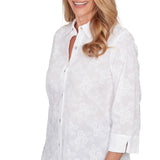 Ruby Road Womens Collared Flower Embroidered Button Down Top
