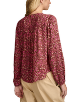 Lucky Brand Womens Printed Button Down Pintuck Top - Rum Raisin