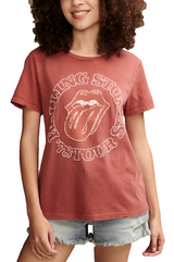Lucky Brand Womens Rolling Stone 78 Tour Classic Crew Neck Short Sleeve T-Shirt - Brick Red