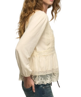 Lucky Brand Womens Embroidered Yoke Tiered Knit Top