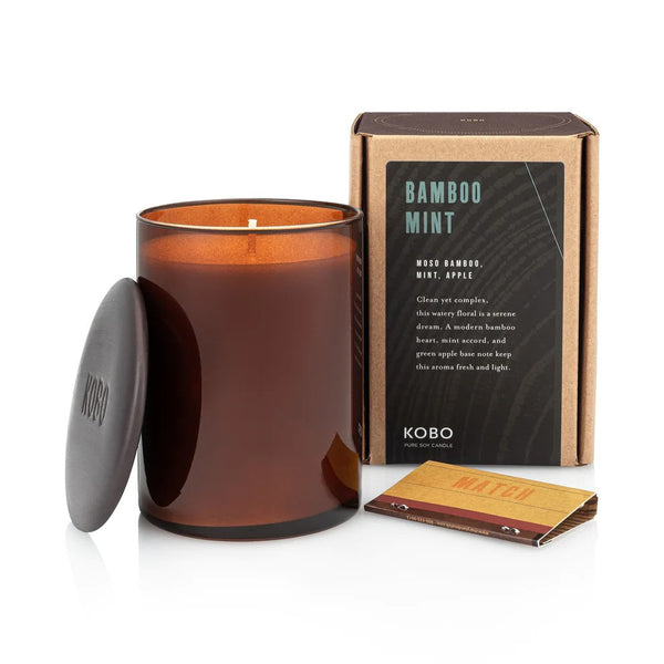 KOBO Bamboo Mint Woodblock Pure Soy Candle - 15 oz.