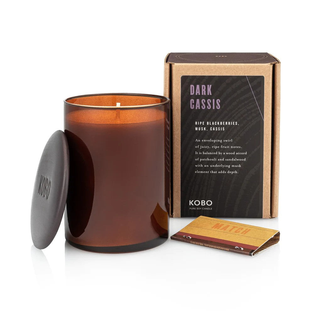 KOBO Dark Cassis Woodblock Pure Soy Candle - 15 oz.