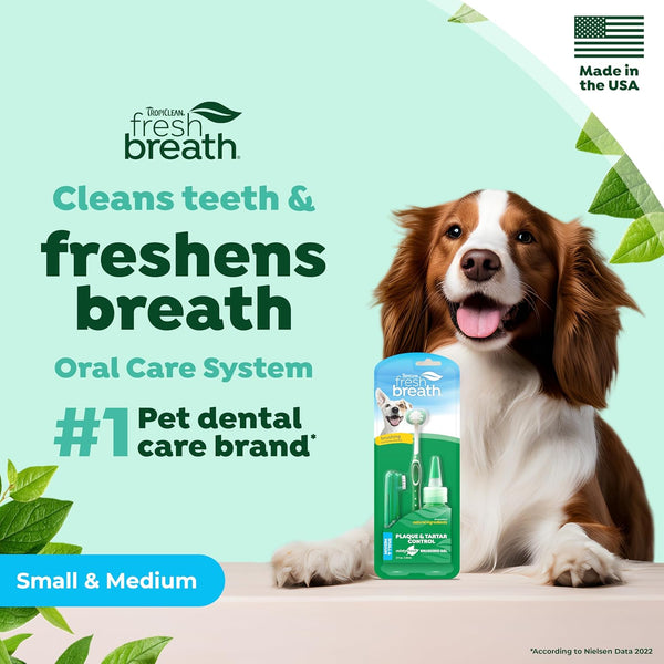 TropiClean Fresh Breath Toothbrush Kit for Small & Medium Dogs