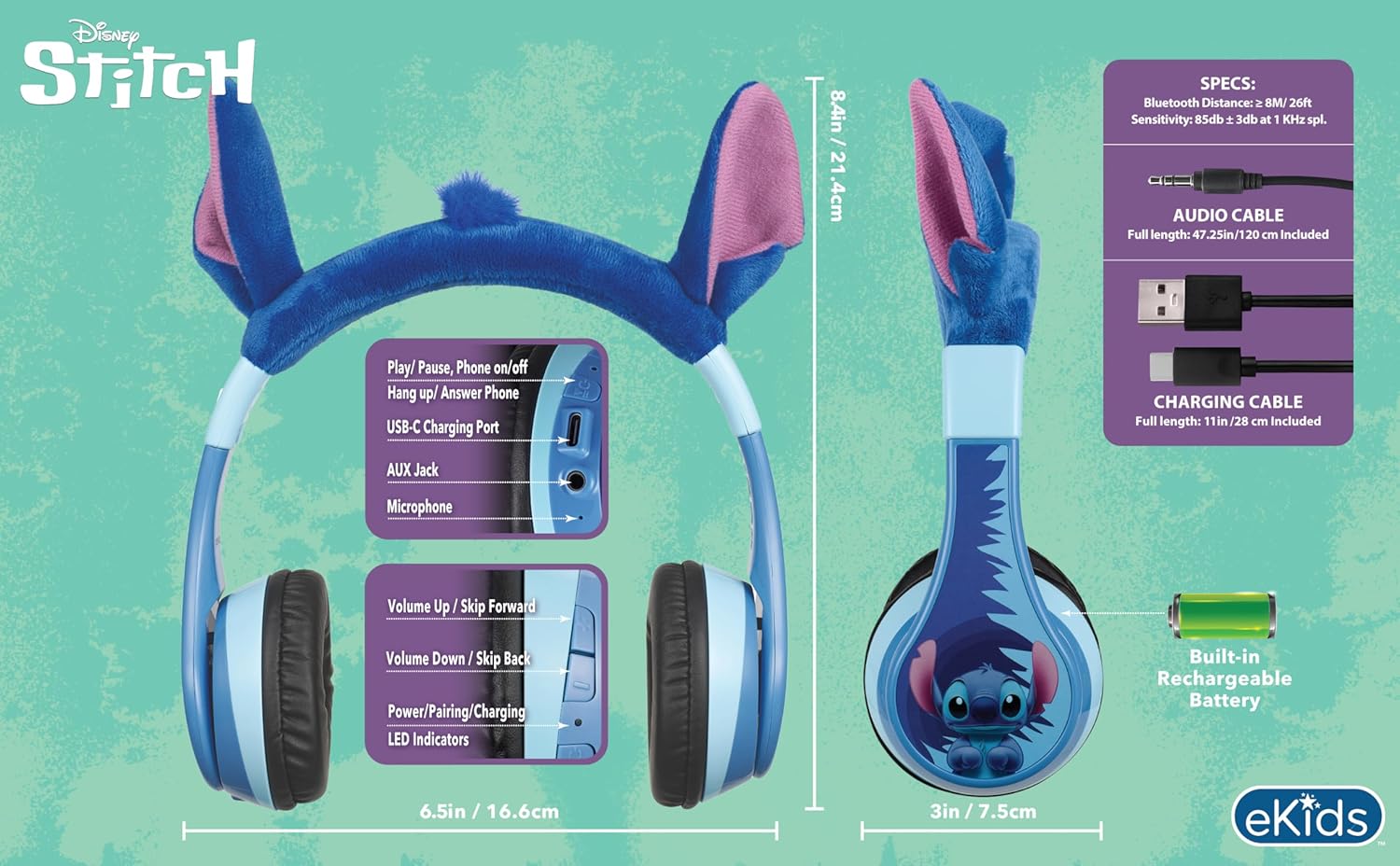 eKids Disney Stitch Bluetooth Headphones