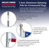 Valley Forge Flag 2-Piece 5' ft Brushed Aluminum Flagpole with Mounting Hardware and Spinning Technology