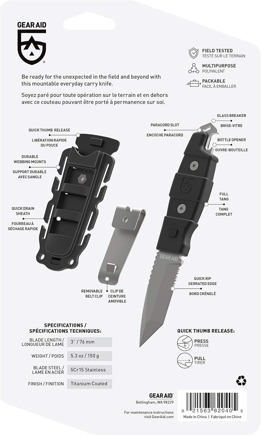 Gear Aid Kotu Tanto Fixed Blade Knife for The Outdoors