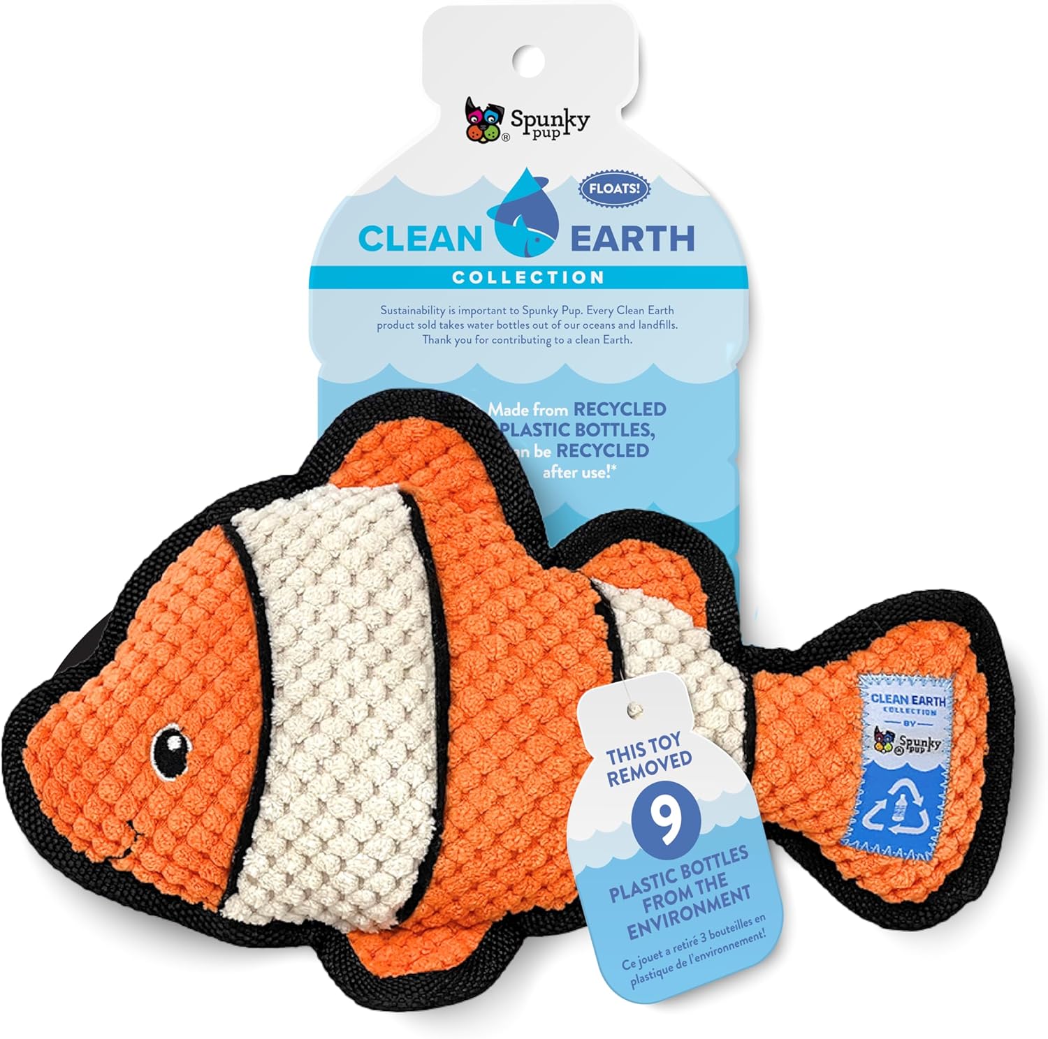 Spunky Pup Clean Earth Textured Recycled Plush Dog Toy - Clownfish