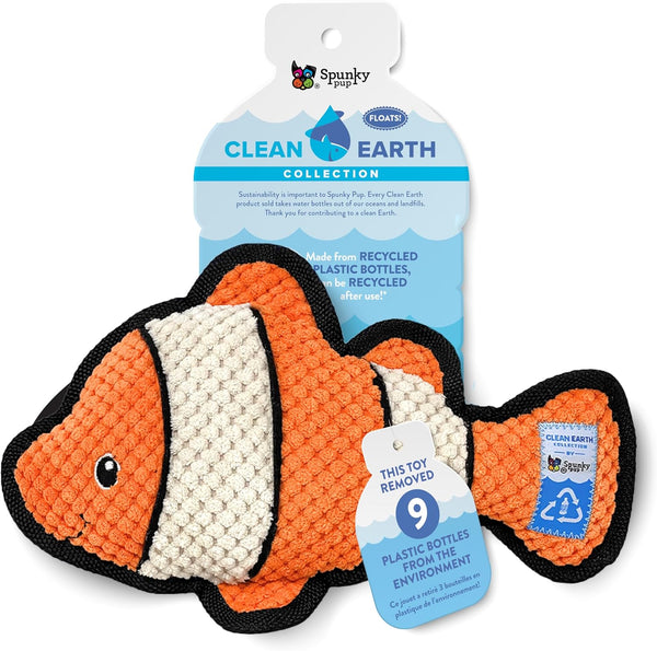 Spunky Pup Clean Earth Textured Recycled Plush Dog Toy - Clownfish