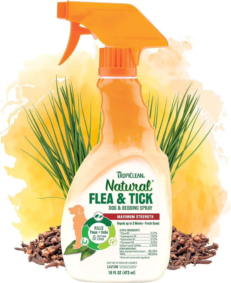 TropiClean Natural Flea and Tick Spray for Dogs & Bedding - 16 oz.