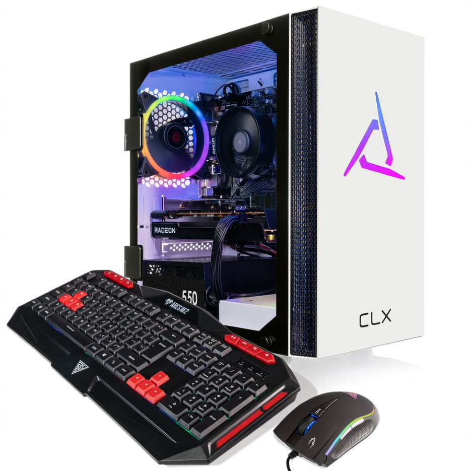 CLX SET Gaming Desktop - AMD Ryzen 5 5600 3.5GHz 6-Core Processor, 16GB DDR4 Memory, Radeon RX 6500 XT 4GB GDDR6 Graphics, 1TB M.2 NVMe SSD, WiFi, White CLX Edition Sphynx MicroATX Tower RGB Fans, Windows 11 Home 64-bit