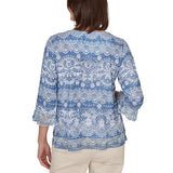 Alfred Dunner Womens Lacey Striped Knit Top