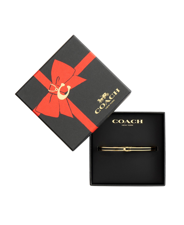 COACH Black Enamel Gold C Hinged Bangle Bracelet