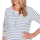 Ruby Road Womens Floral Embroidered Stripe Top With Necklace
