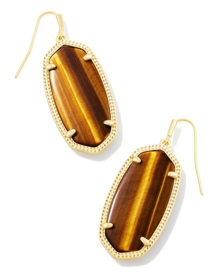 Kendra Scott Elle Drop Earrings - Brown Tiger's Eye, 14K Gold Plated