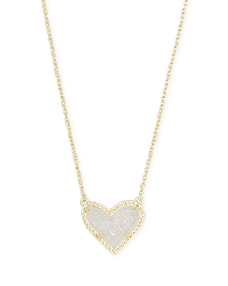 Kendra Scott Ari Heart Necklace - Iridescent Drusy, 14K Gold Plated