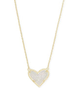 Kendra Scott Ari Heart Necklace - Iridescent Drusy, 14K Gold Plated