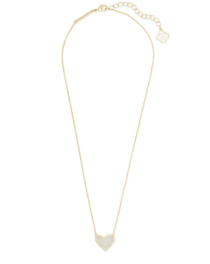 Kendra Scott Ari Heart Necklace - Iridescent Drusy, 14K Gold Plated