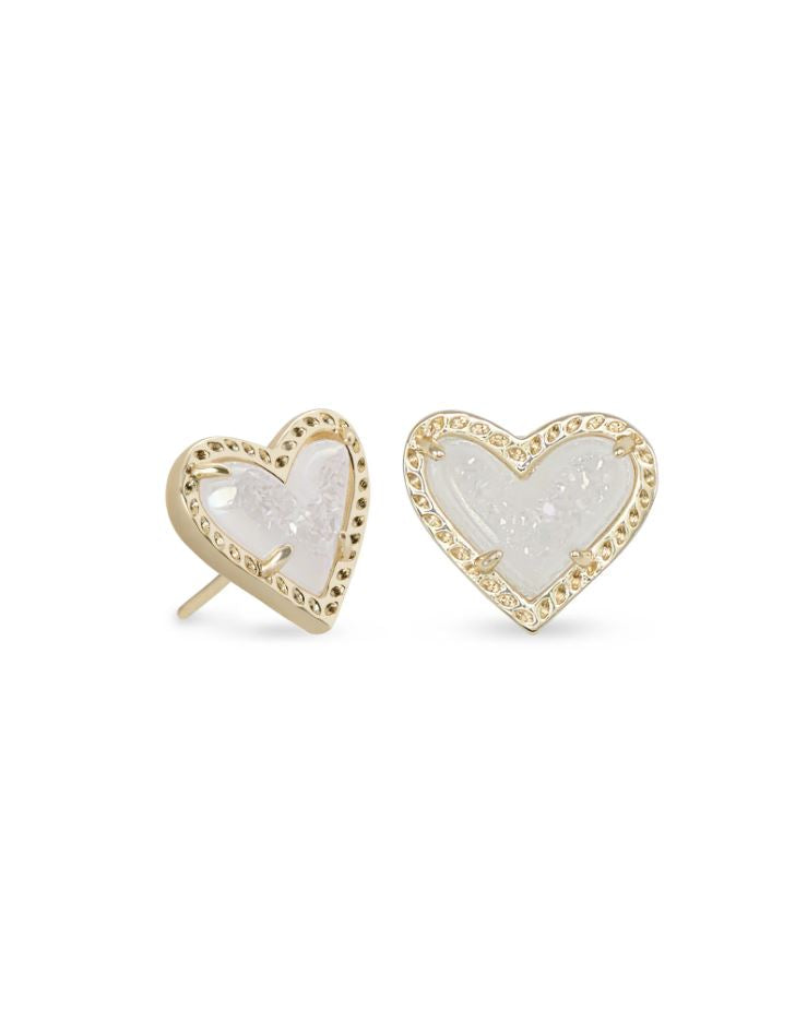 Kendra Scott Ari Heart Stud Earrings - Iridescent Drusy, 14K Gold Plated