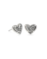 Kendra Scott Ari Heart Stud Earrings - Platinum Drusy, Rhodium Plated