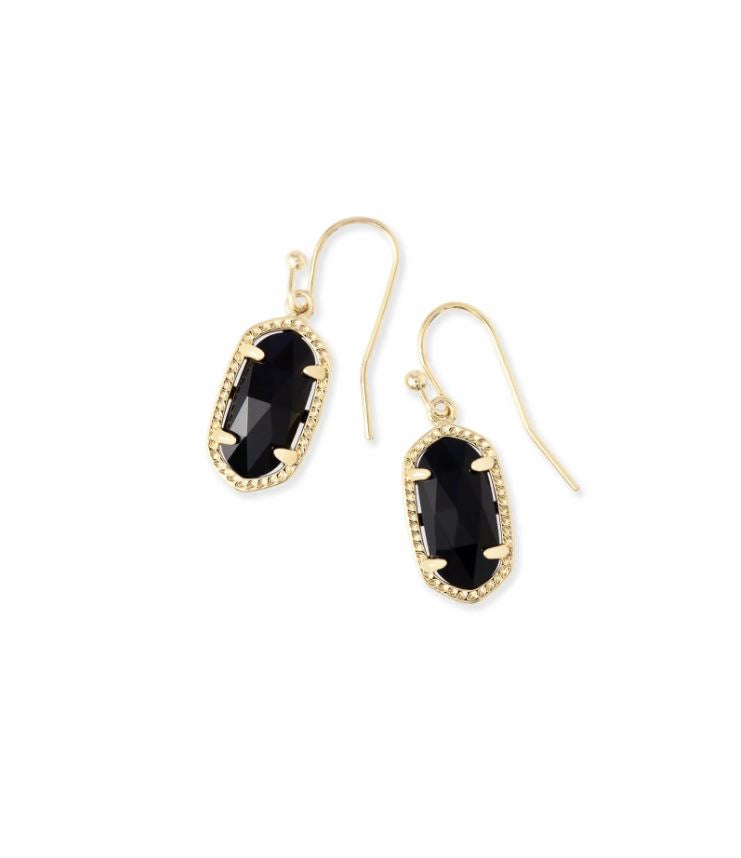 Kendra Scott Lee Drop Earrings - Black Opaque Glass, 14K Gold Plated