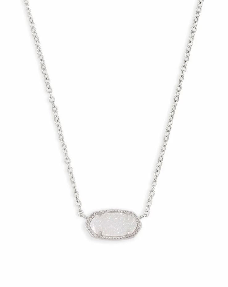 Kendra Scott Elisa Pendant Necklace - Iridescent Drusy, Rhodium Plated