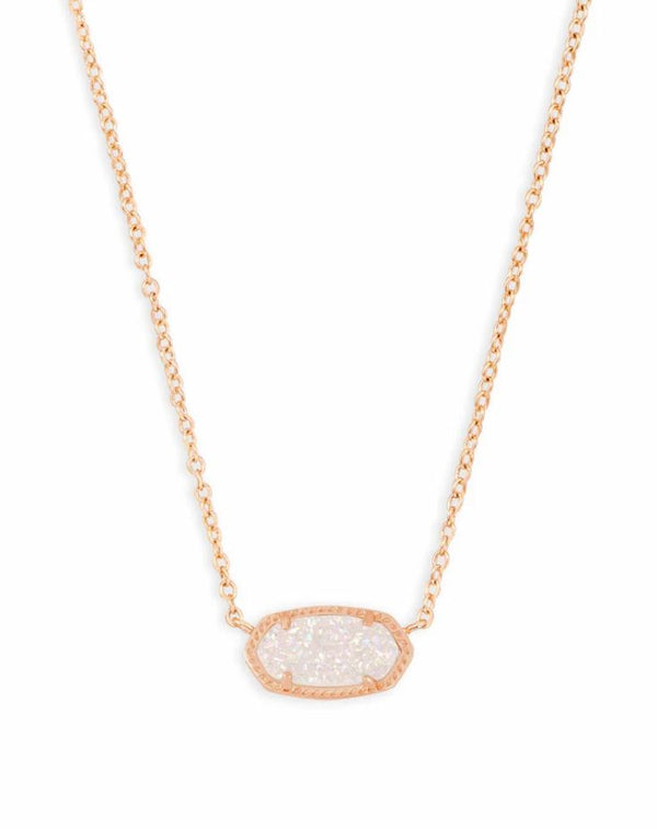 Kendra Scott Elisa Pendant Necklace - Iridescent Drusy, 14K Rose Gold Plated