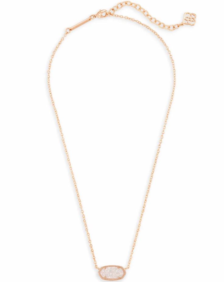 Kendra Scott Elisa Pendant Necklace - Iridescent Drusy, 14K Rose Gold Plated