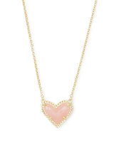 Kendra Scott Ari Heart Necklace - Rose Quartz, 14K Gold Plated