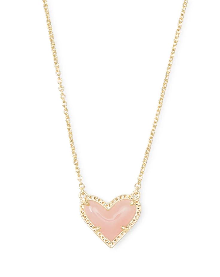 Kendra Scott Ari Heart Necklace - Rose Quartz, 14K Gold Plated