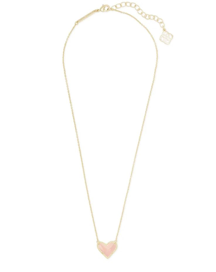 Kendra Scott Ari Heart Necklace Rose Quartz, 14K Gold Plated