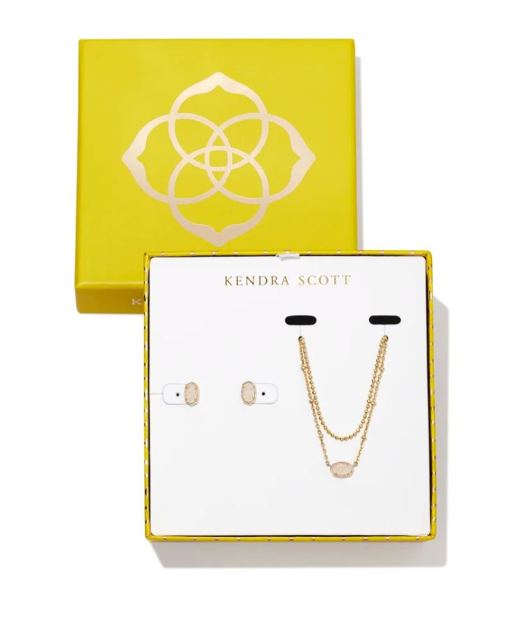 Kendra Scott Boxed Emilie Multi Strand Necklace & Stud Gift Set - Iridescent Drusy, 14K Gold Plated