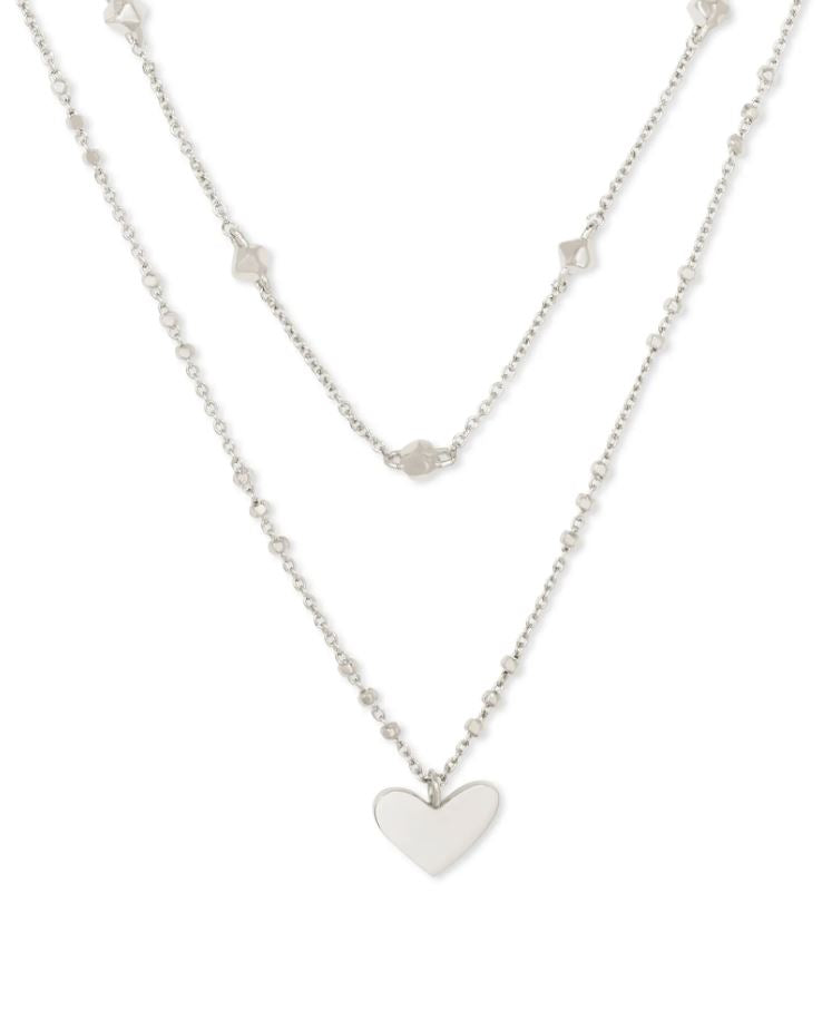 Kendra Scott Ari Heart Multi Strand Necklace Rhodium Plated